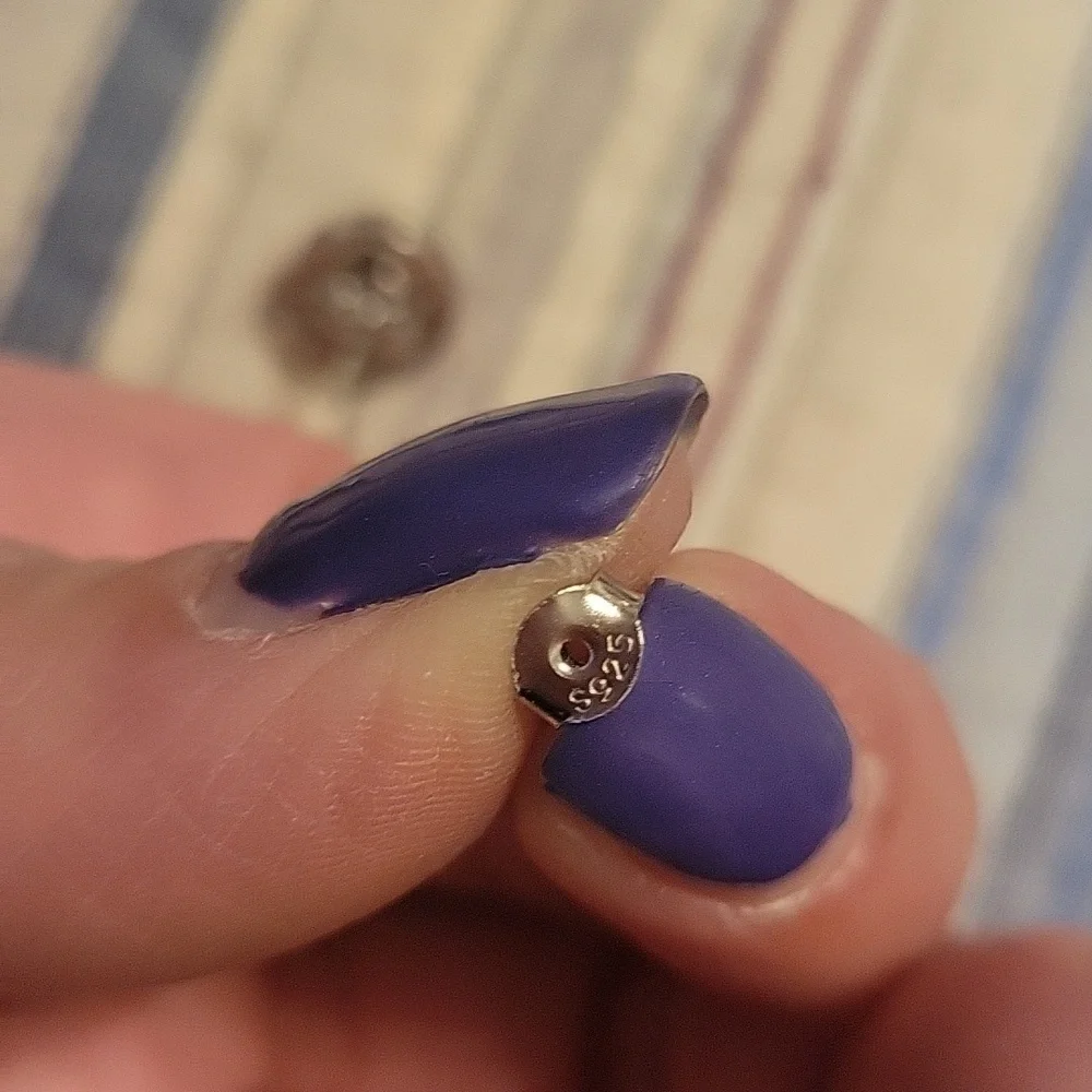Sterling Silver Stud Earrings with‎ Amethyst Stone Accent NWOT.
